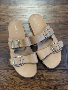 Torrid double buckle women’s tan slide sandals - Size 11WW